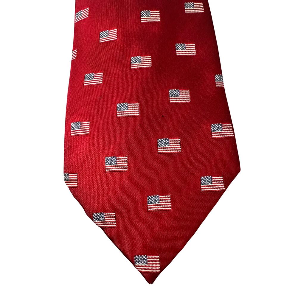 Vtg USA Flag Neck Tie Silk American Lifestyle Red Political Patriotic Gift Mens